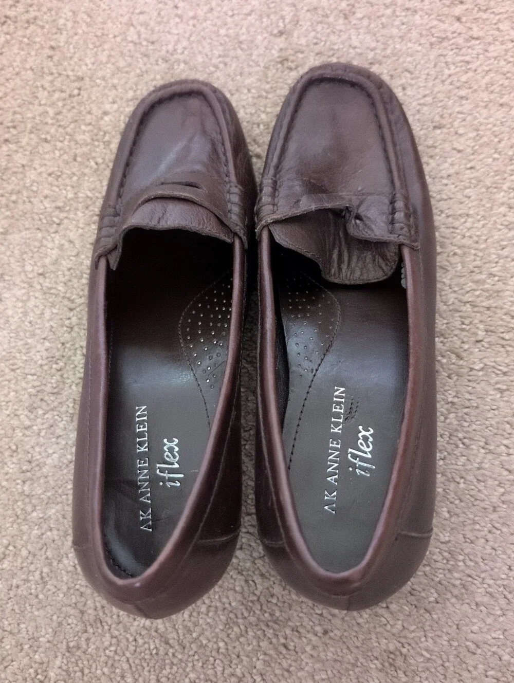 Anne Klein Dark Brown Leather Penny Loafers